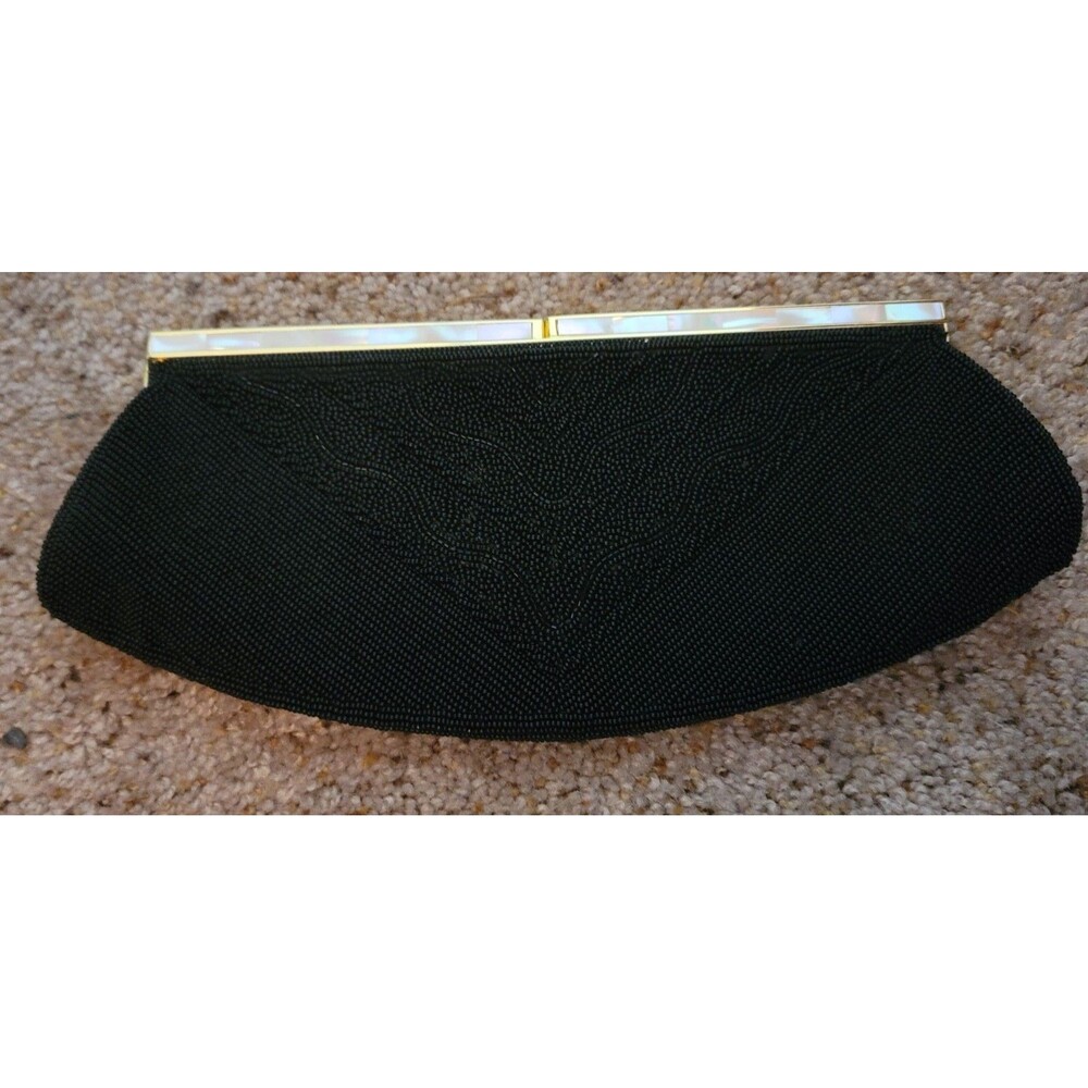 Vtg Italian Beaded Clutch Purse Evening ‎ Black Design Handbag La Regale Japan